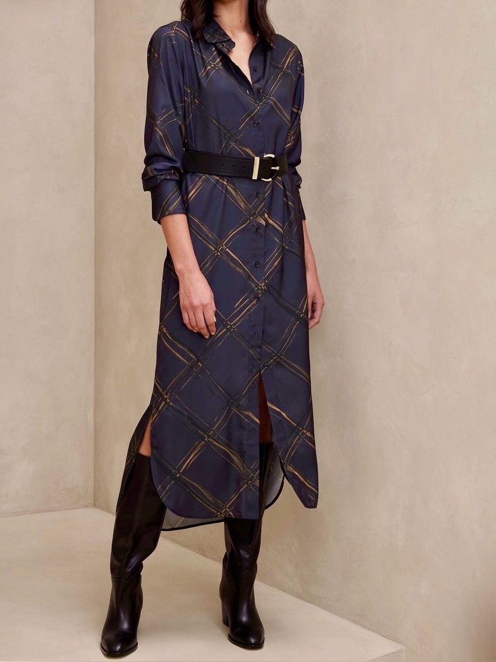 🍁Banana Republic Geometric Maxi Dress - Blue & Brown (Size XS - NWT) w/Wide Belt